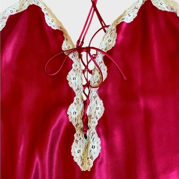 Vintage Fantasies by Morgan Taylor Red Satin Lace Nightgown Slip Dress Size L - Picture 10 of 15